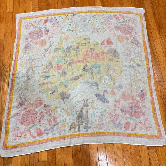 Citer Australia Map Linen Square Tablecloth Koala Flora Fauna 45x45 Tapestry Art - Picture 11 of 11